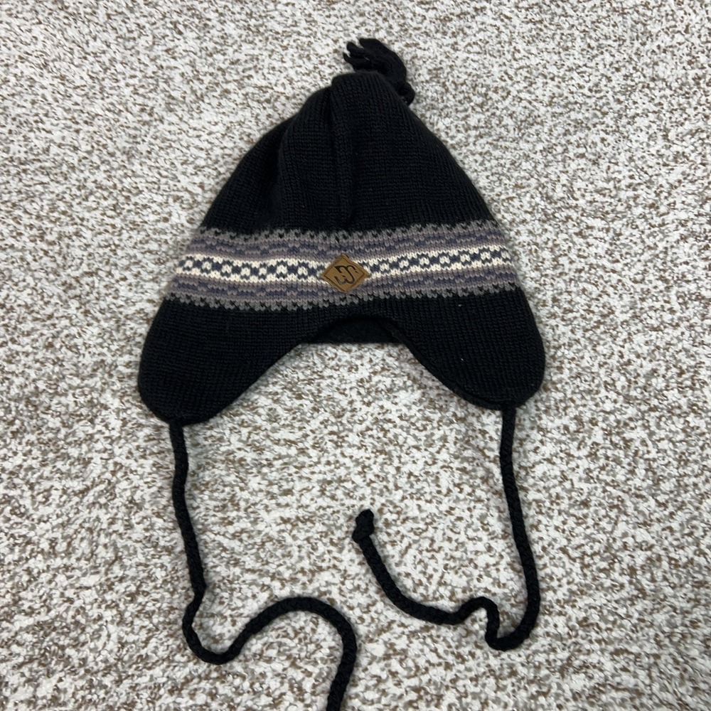 Merkley Headgear Hat Trapper Mens One Size Black Wool Ear Flap Lined Ski Outdoor